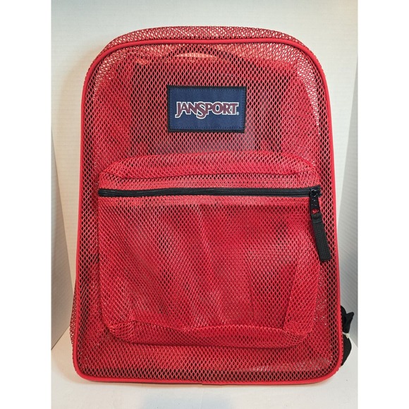 New JanSport Red Mesh Pack - See-Through Backpack Stadium School Security Disney - Picture 1 of 6
